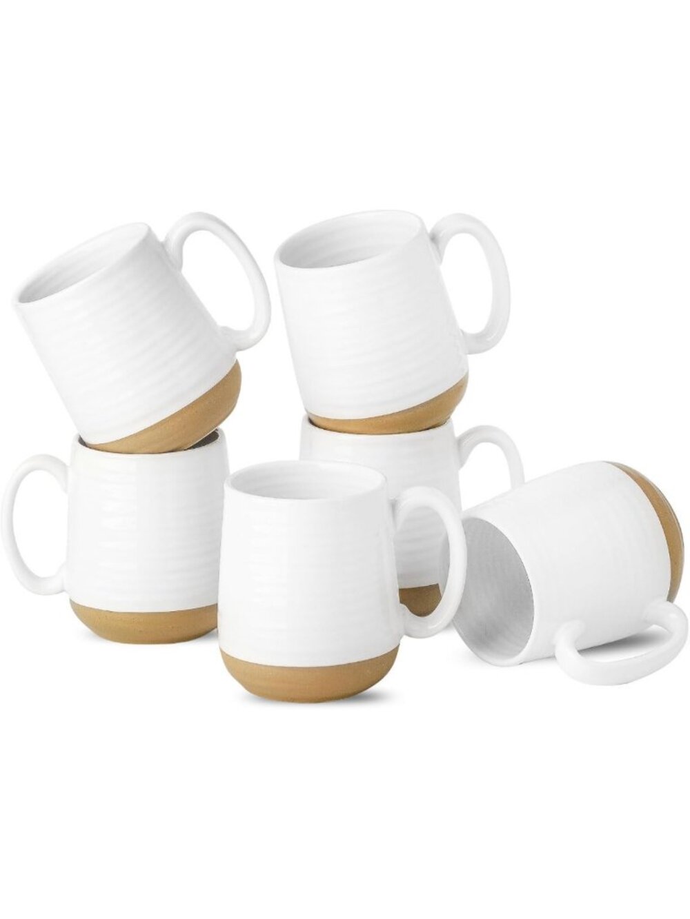 Set of 6 Ceramic Coffee Mugs, 15 oz Classic White Cups, Dishwasher & Microwave